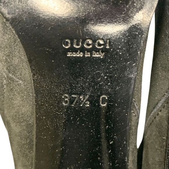 Gucci Black Suede Mid-Calf Boot Size 37.5 C US 7.5 C Block Heel Shoes Square Toe - Picture 9 of 10